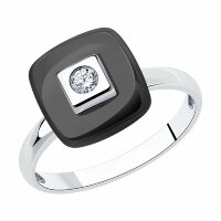 серебряное кольцо с фианитом и керамикой