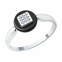 серебряное кольцо с фианитами и керамикой