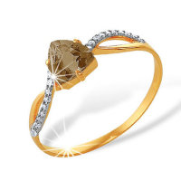 золотое кольцо с раух-топазом и фианитами