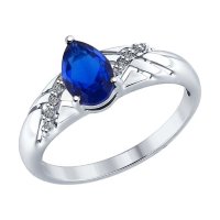 серебряное кольцо с синим и бесцветными фианитами