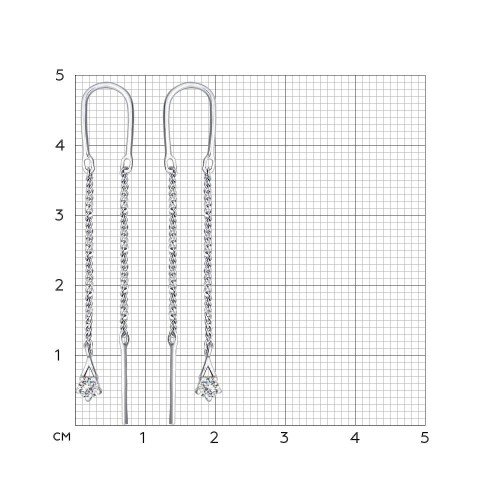 серебряные серьги-цепочки с фианитами