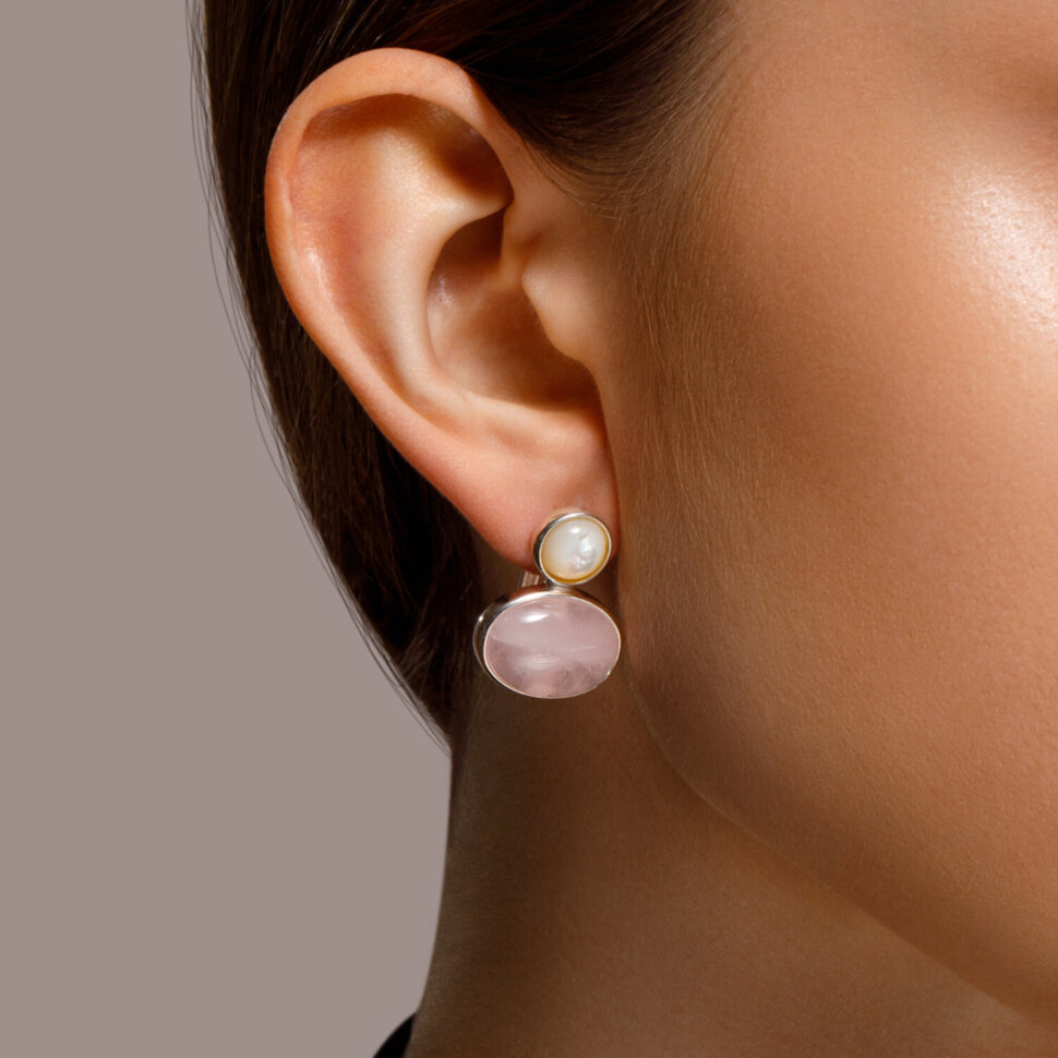 Серебряные серьги с кварцем и перламутром