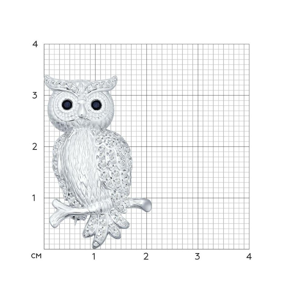 серебряная брошь с фианитами