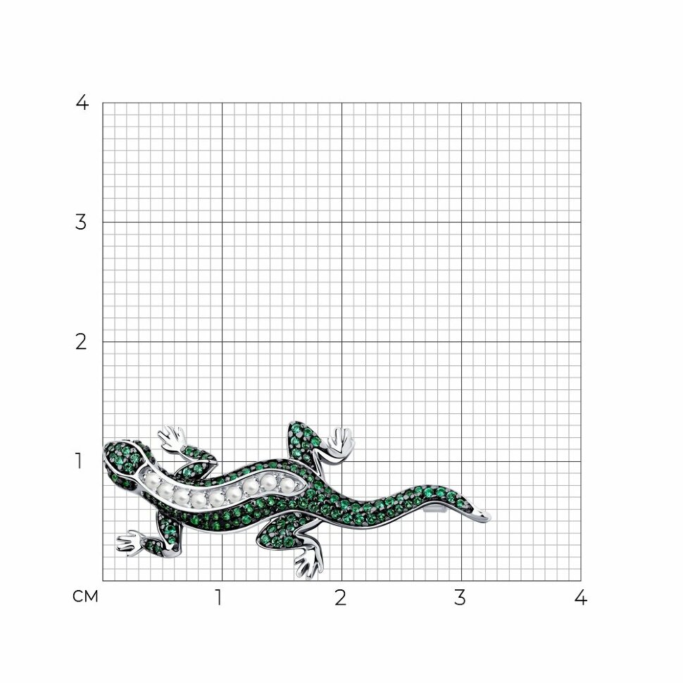 серебряная брошь с фианитами и жемчугом