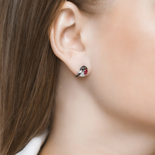 серебряные серьги - пусеты с фианитами