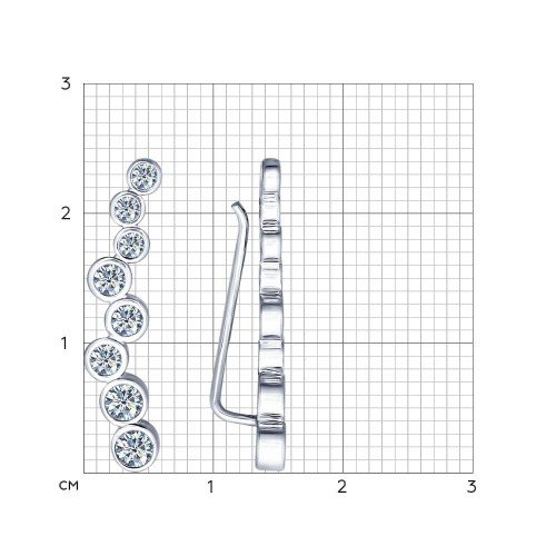 серебряные серьги - каффы с фианитами