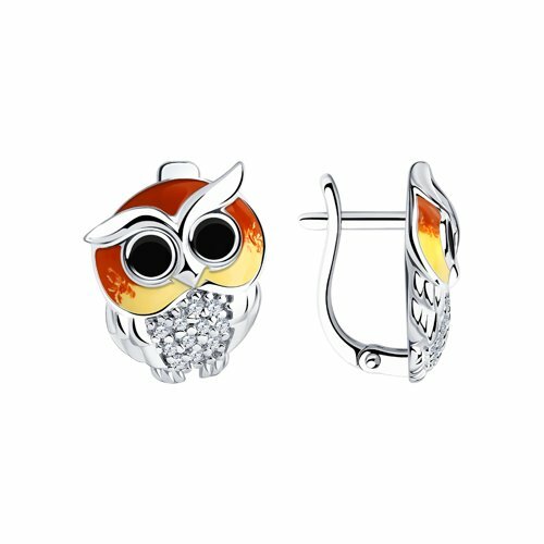 серебряные серьги с фианитами и эмалью