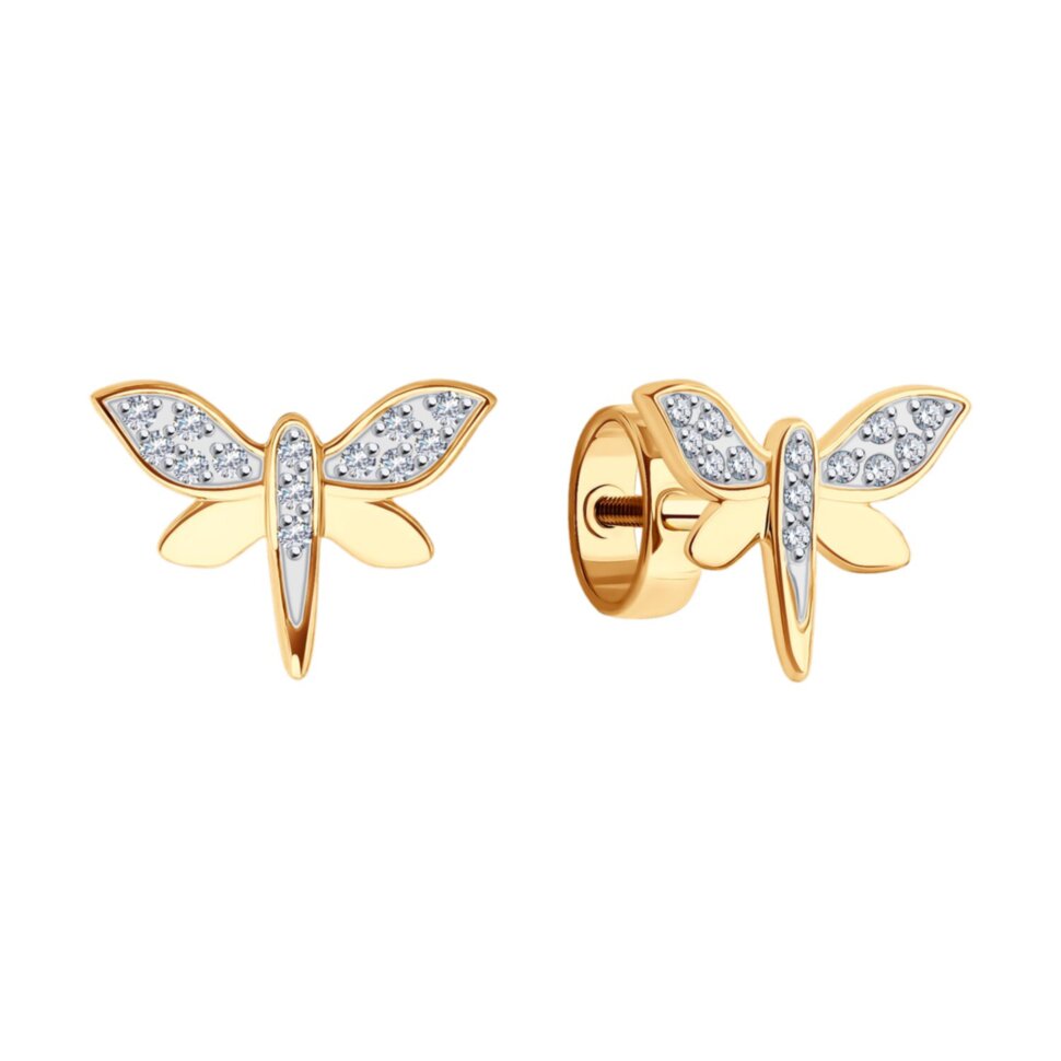 золотые серьги (пусеты) с фианитами