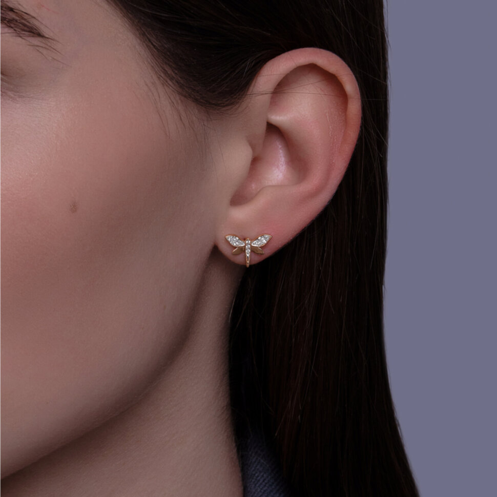 золотые серьги (пусеты) с фианитами