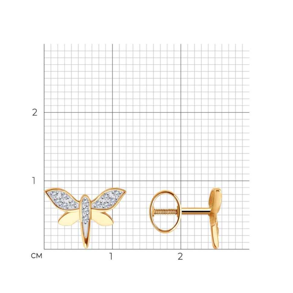 золотые серьги (пусеты) с фианитами