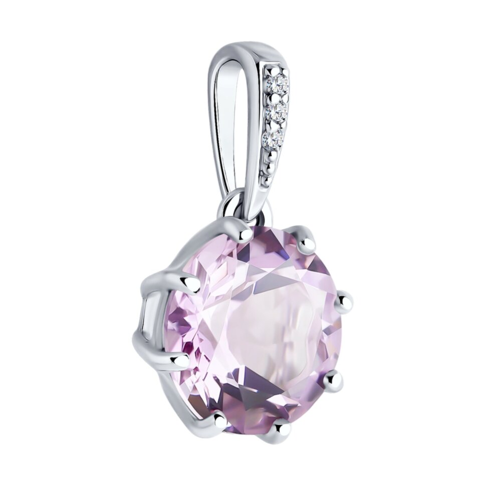 Серебряная подвеска с аметистом и фианитами