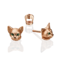 Серьги-пусеты «Абиссинские кошки» из красного золота с эмалью