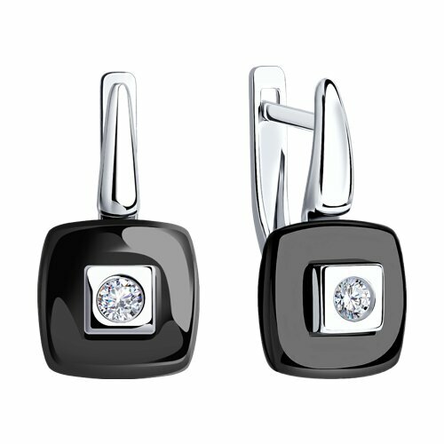 серебряные серьги с фианитами и керамикой