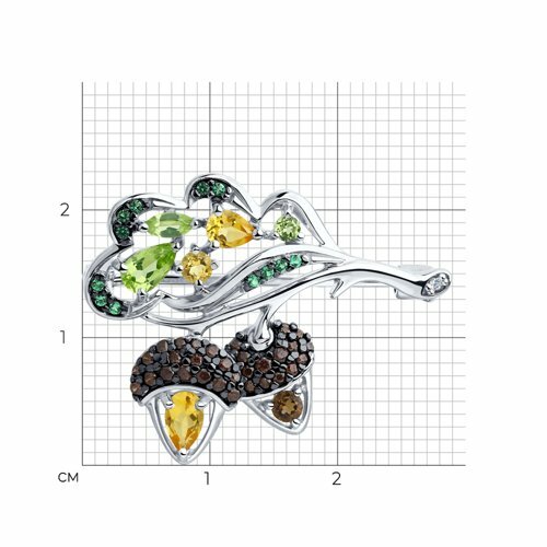 серебряная брошь с хризолитами, цитринами, раух.топазами и фианитами