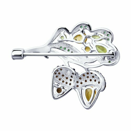 серебряная брошь с хризолитами, цитринами, раух.топазами и фианитами