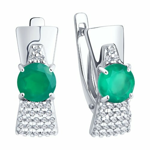 серебряные серьги с агатами и фианитами