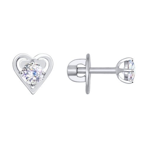серьги пусеты из белого золота со swarovski