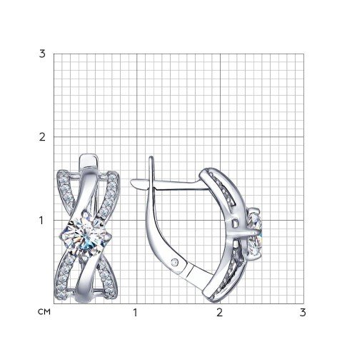 серебряные серьги с бесцветными  фианитами