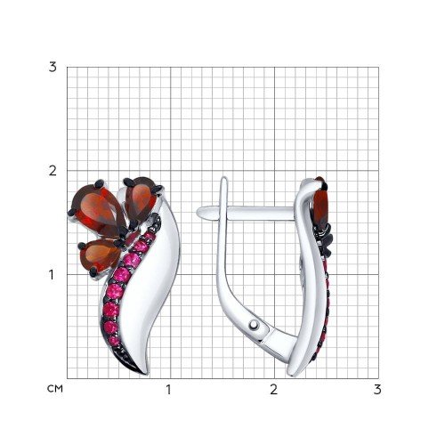 серебряные серьги с гранатами и фианитами