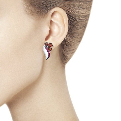 серебряные серьги с гранатами и фианитами