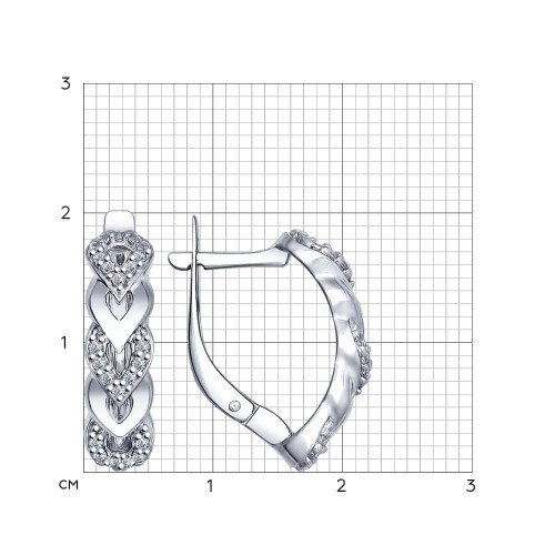 серебряные серьги с бесцветными  фианитами