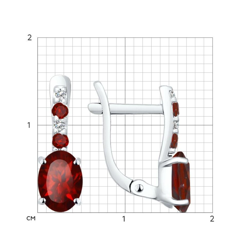 серебряные серьги с гранатами и фианитами