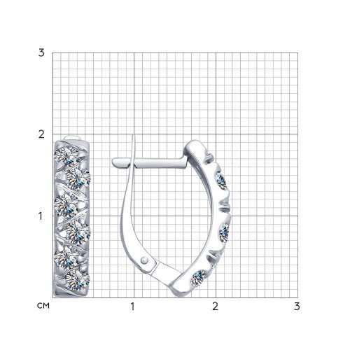 серебряные серьги с бесцветными  фианитами