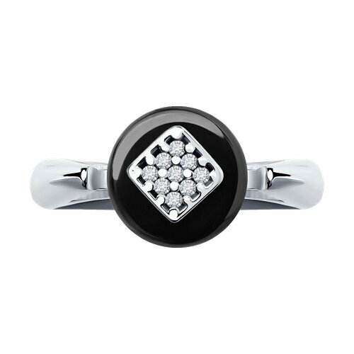 серебряное кольцо с фианитами и керамикой