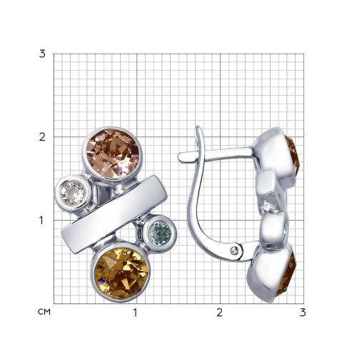 серебряные серьги с цветными кристаллами swarovski