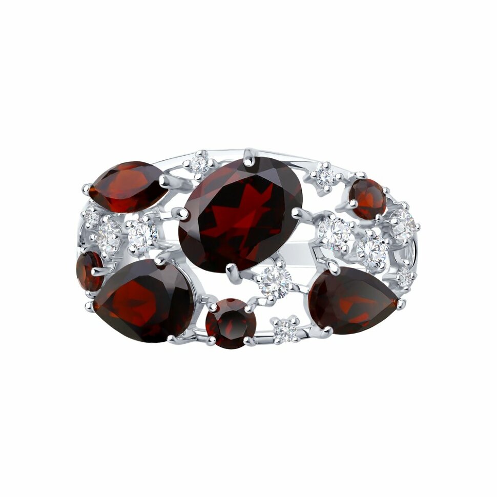 серебряное кольцо с гранатами и фианитами