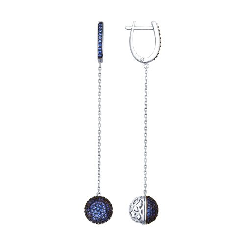 Купить серебряные висячие серьги с синими фианитами по цене 3 380 руб. в интернет магазине Золотое время