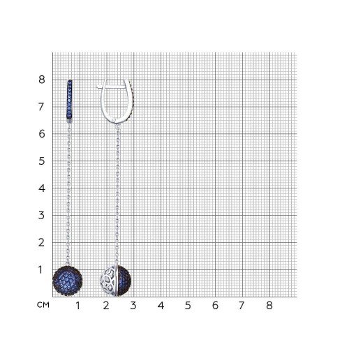 серебряные висячие серьги с синими фианитами