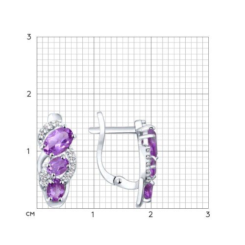 серебряные серьги с аметистами и фианитами