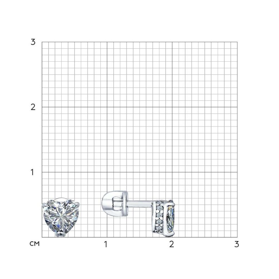 серебряные серьги - пусеты с фианитами