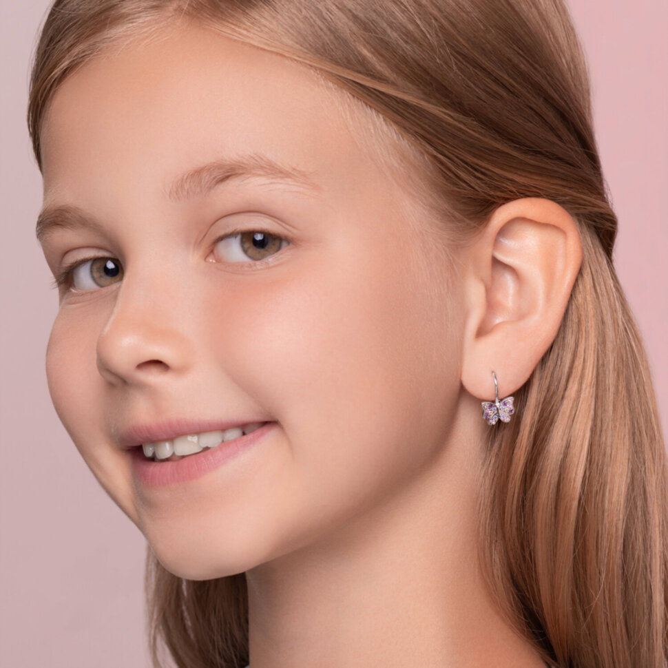 Детские серебряные серьги с цветными фианитами