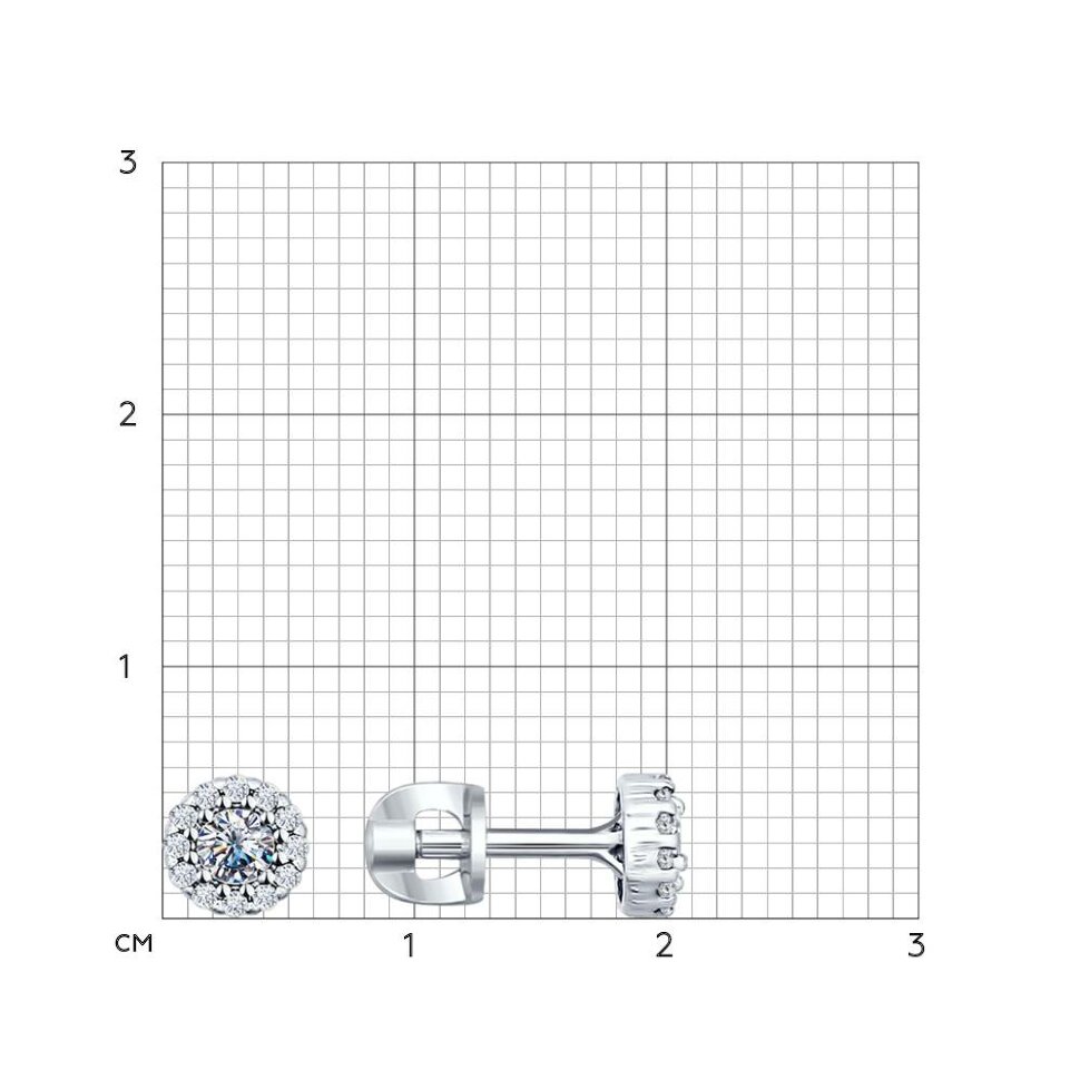 серебряные серьги - пусеты с фианитами