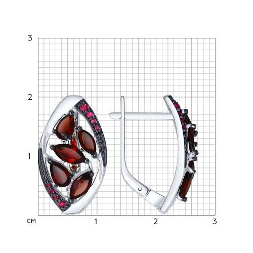 серебряные серьги с гранатами и фианитами