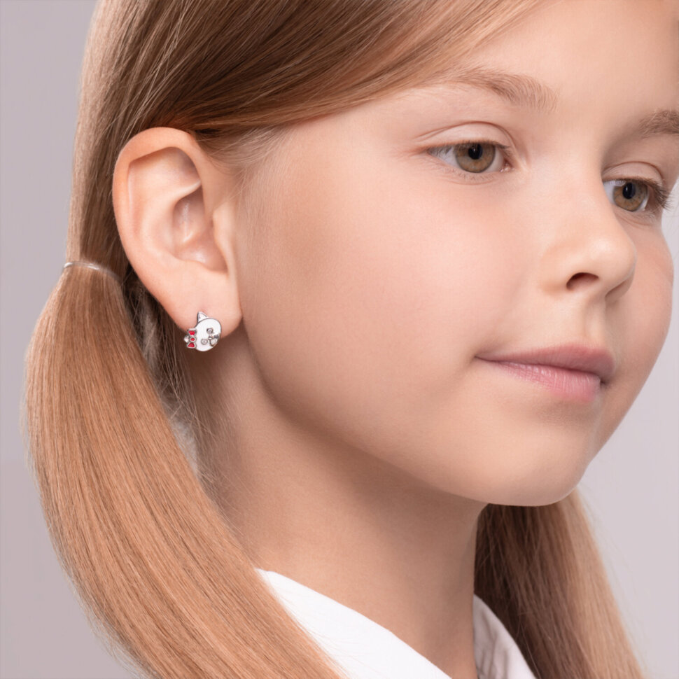 Детские серебряные серьги с эмалью и фианитами
