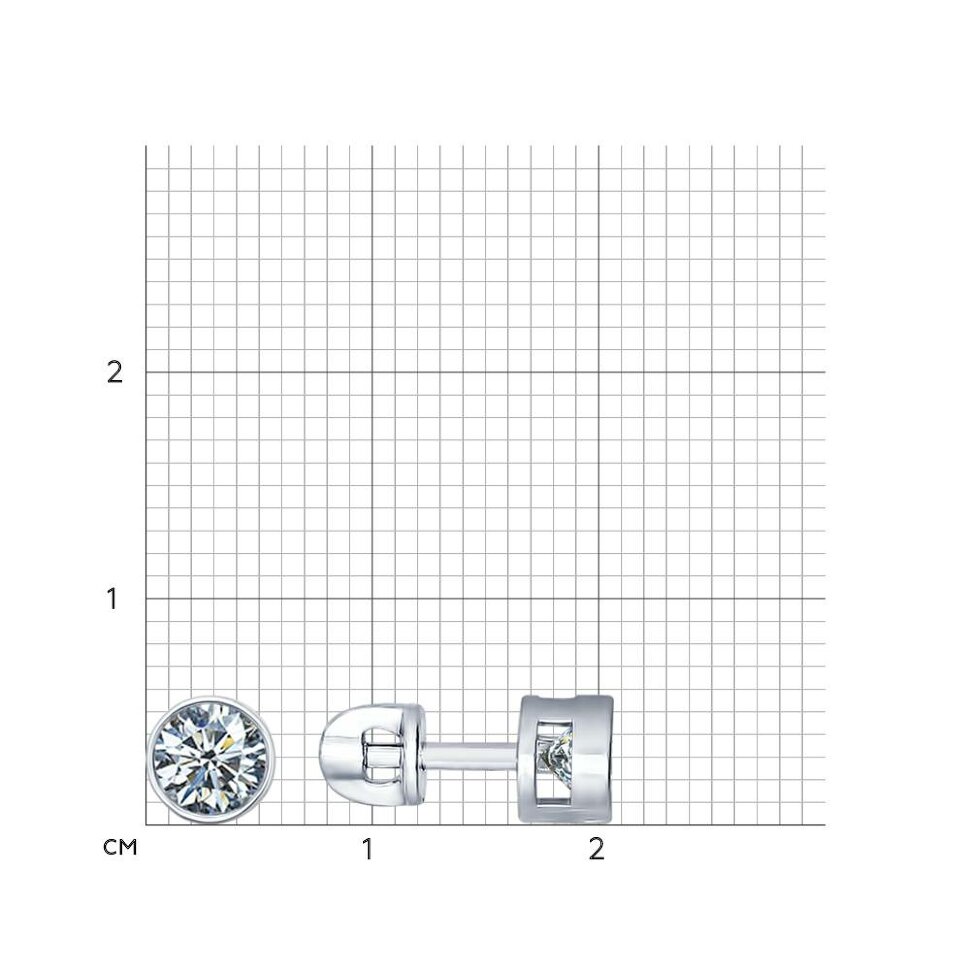 серебряные серьги - пусеты с фианитами