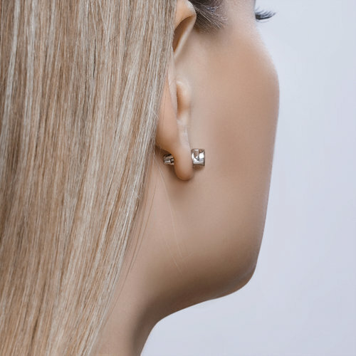 серебряные серьги - пусеты с фианитами