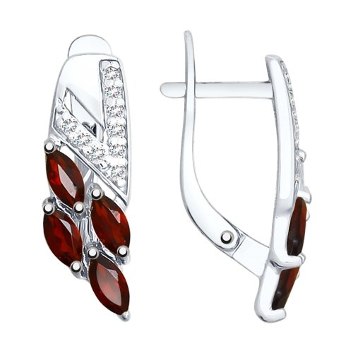 серебряные серьги с гранатами и фианитами