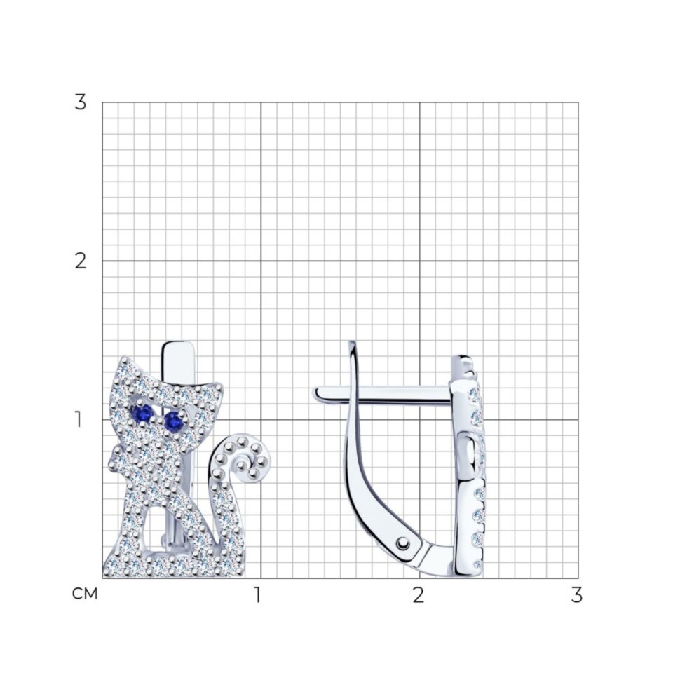 Детские серебряные серьги " котенок" с  фианитами