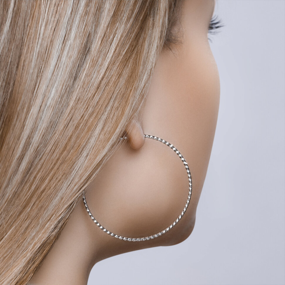 Серебряные серьги - конго с алмазной гранью