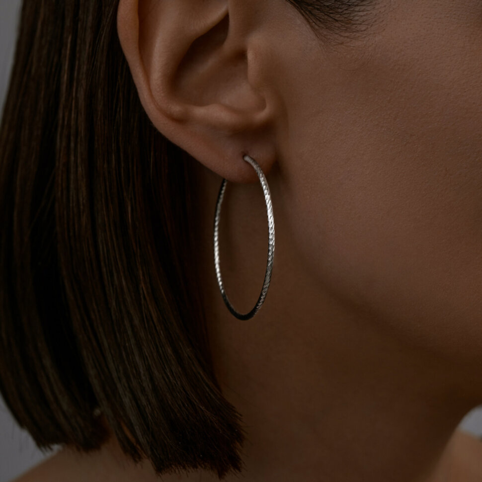 Серебряные серьги - конго с алмазной гранью