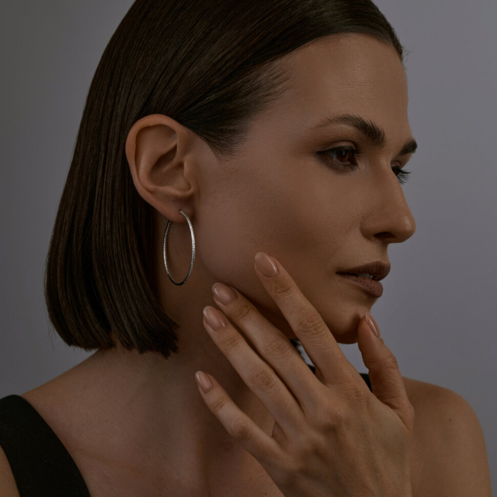 Серебряные серьги - конго с алмазной гранью