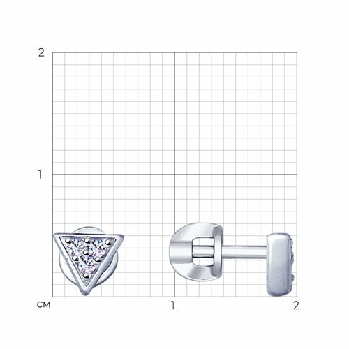 серебряные серьги - пусеты с фианитами