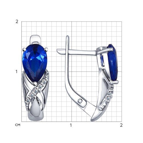 серебряные серьги с синими и бесцветными фианитами