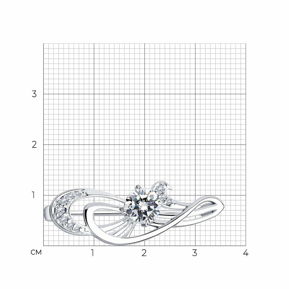серебряная брошь с фианитами