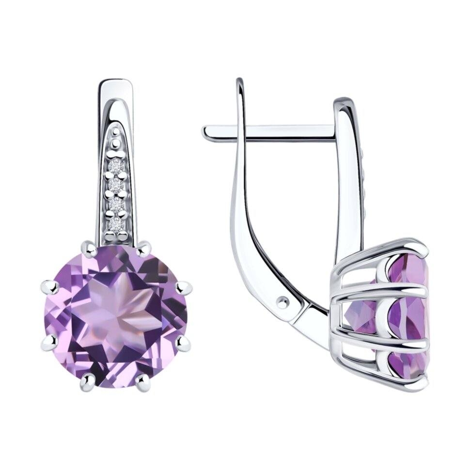 Серебряные серьги с аметистом и фианитами