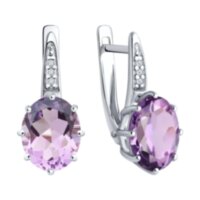 Серебряные серьги с аметистом и фианитами